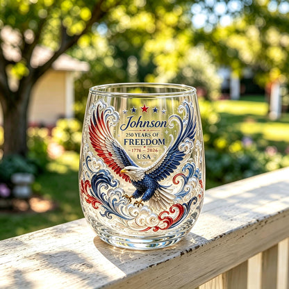 Personalized 250th Anniversary "Freedom Eagle" Stemless Glass