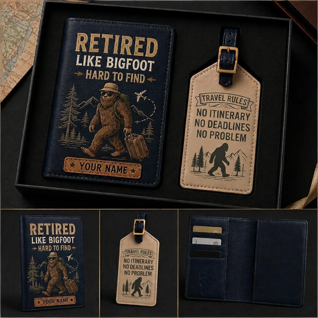 Personalized Bigfoot Passport Cover & Luggage Tag Gift Set