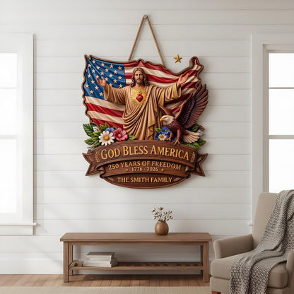 Custom God Bless America 250th Anniversary Wood Sign