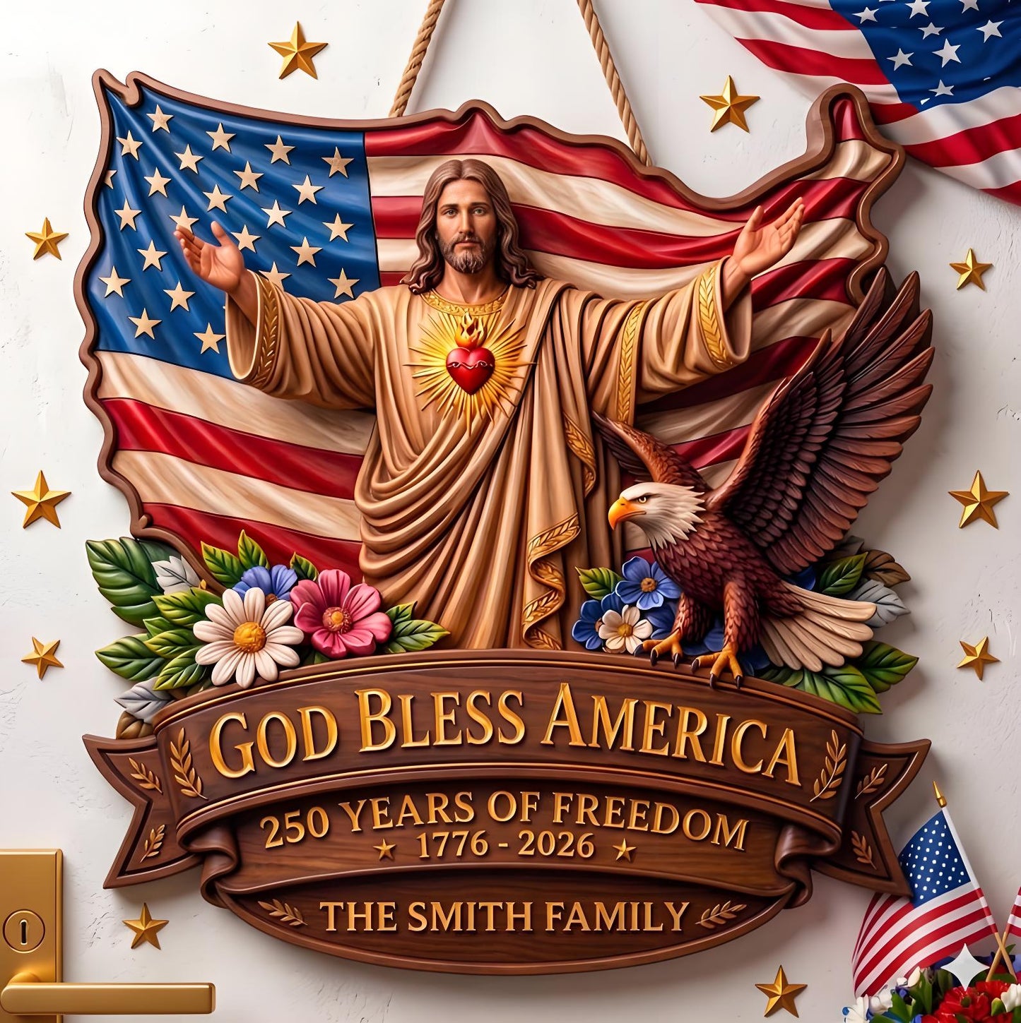 Custom God Bless America 250th Anniversary Wood Sign