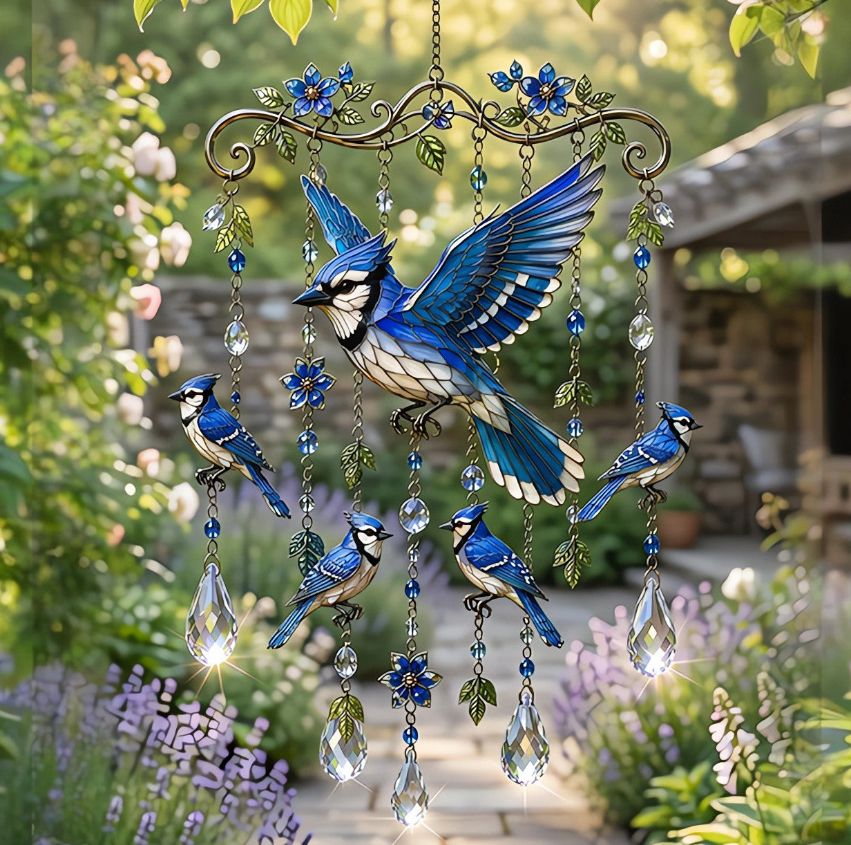 🐦 Stained Hummingbird Wind Chime – A Heavenly Melody for Your Garden