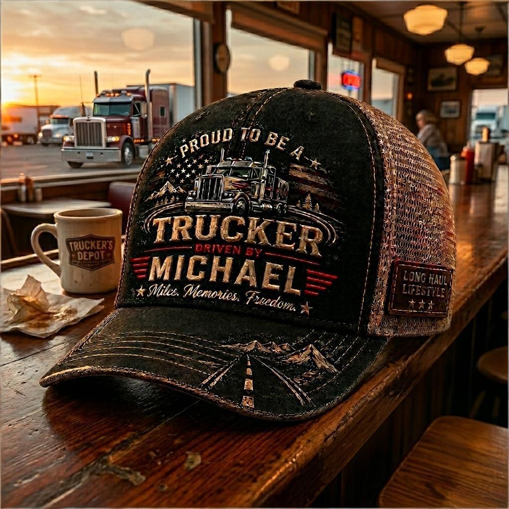 Personalized "Proud To Be A Trucker" Custom Name Mesh Trucker Hat