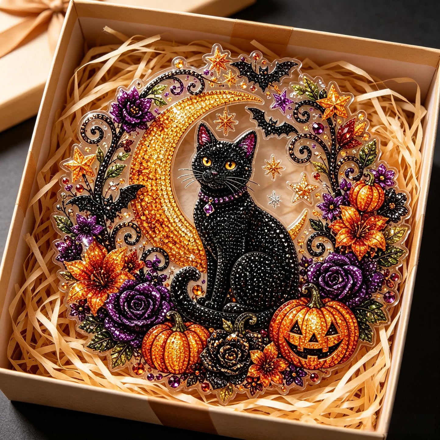 🐈🎃Halloween Black Cat Moon Diamond Art Hanging Ornament – DIY Sparkling Décor Kit