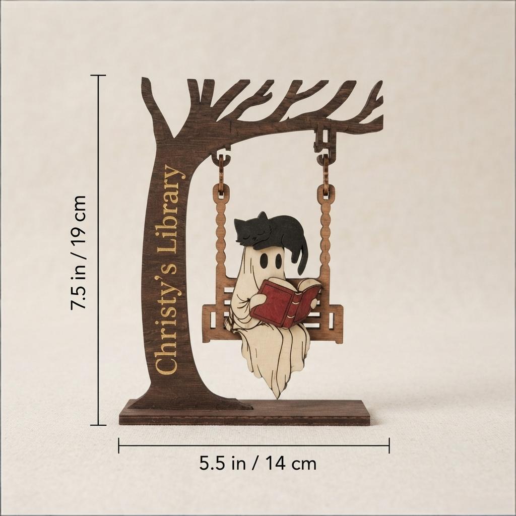 👻📚Personalized Chilling Ghost On Swing Reading Decor