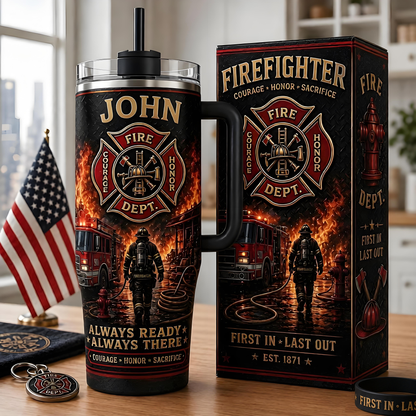 Personalized Firefighter Courage Honor Sacrifice Stainless Steel Tumbler