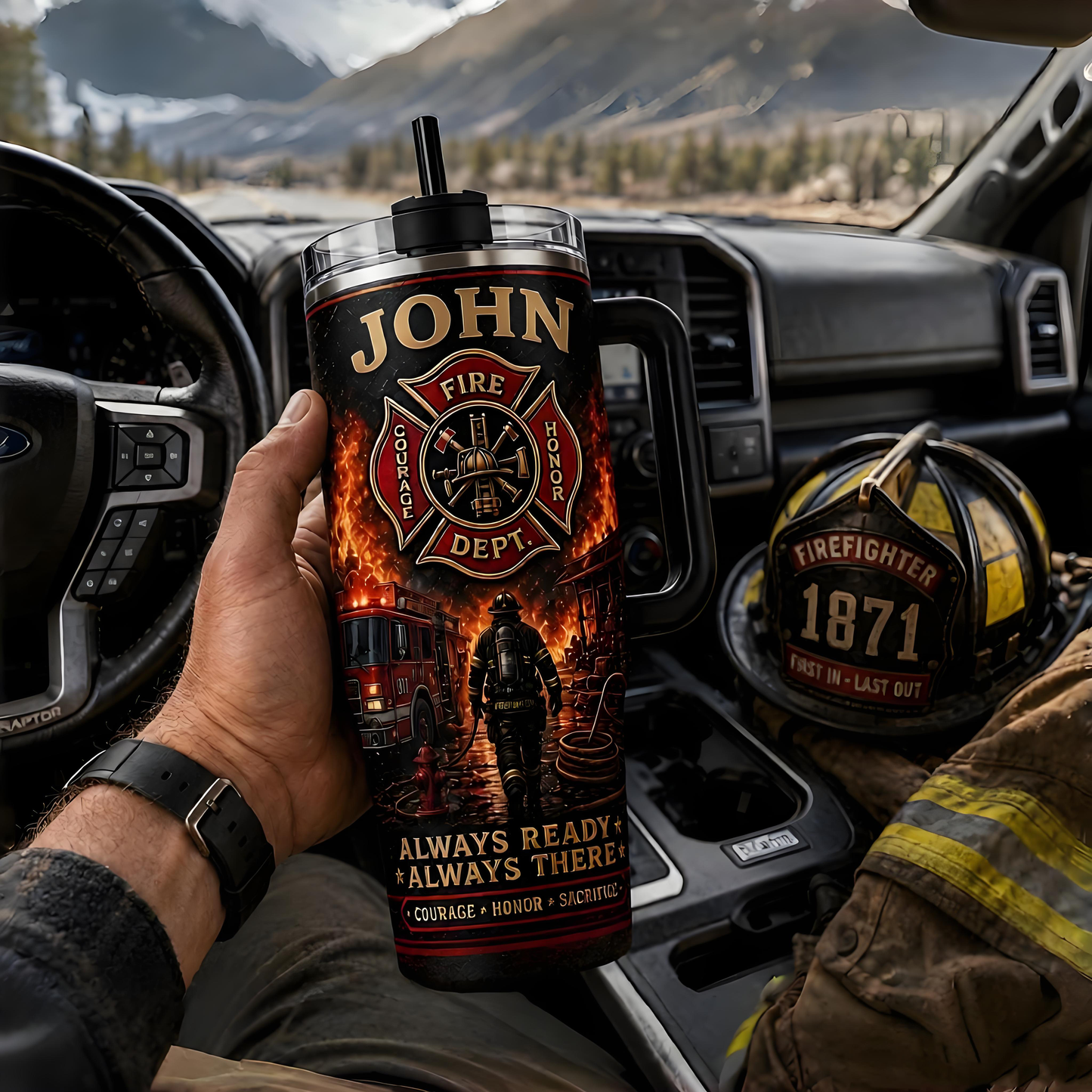 Personalized Firefighter Courage Honor Sacrifice Stainless Steel Tumbler