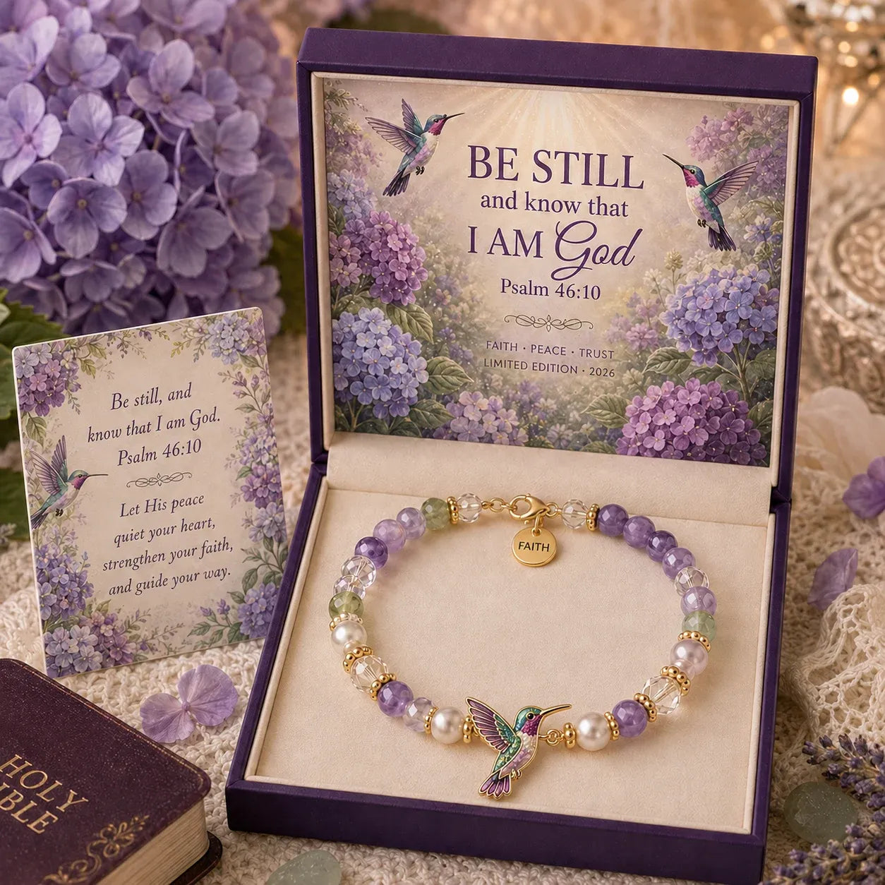 ✝️ Psalm 46:10 Faith Bracelet | Limited Edition 2026 Christian Jewelry with 7 Meaningful Nature Symbols, Gemstone-Style Beads & Scripture Gift Box