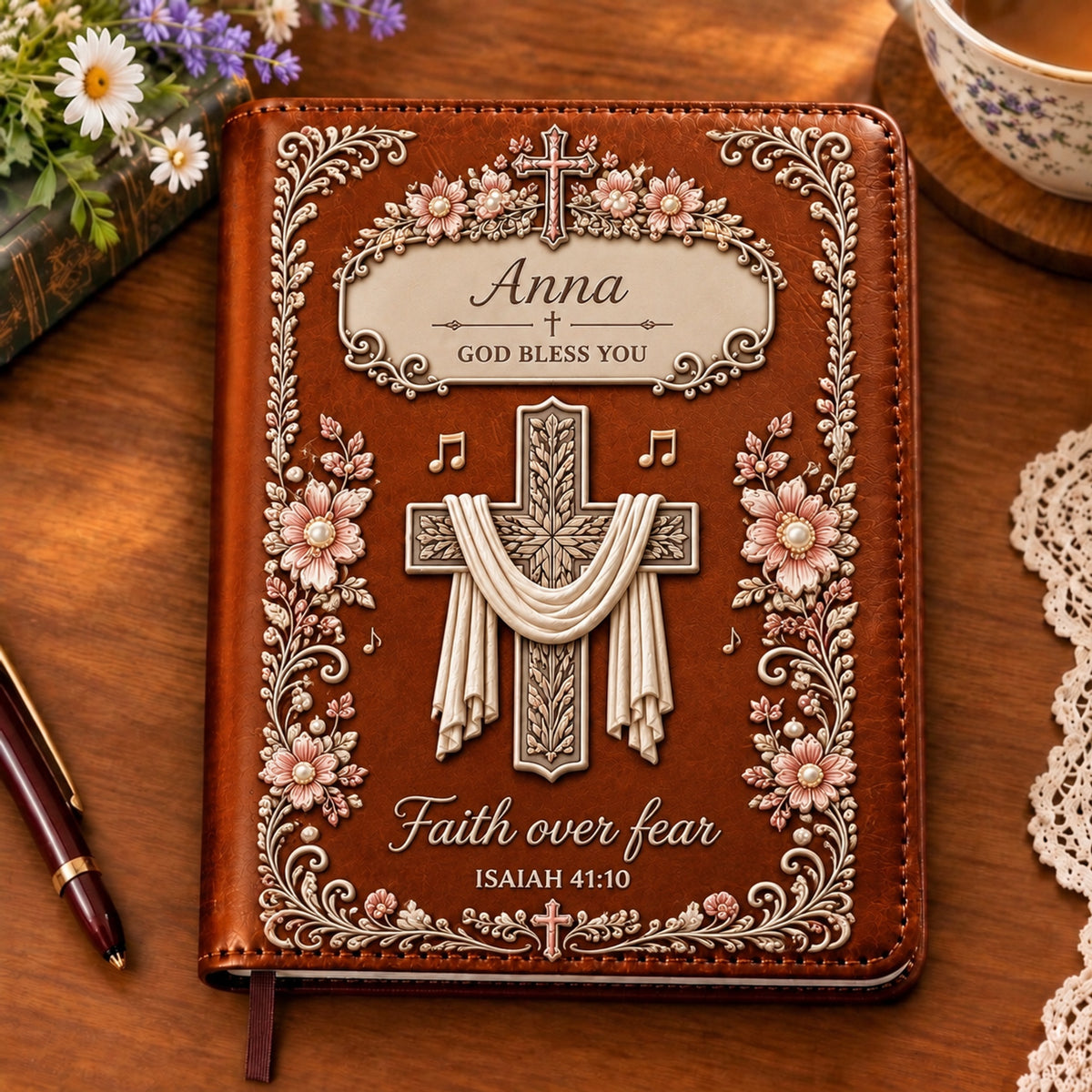 Personalized Faith Over Fear Journal – Custom Name Scripture Notebook