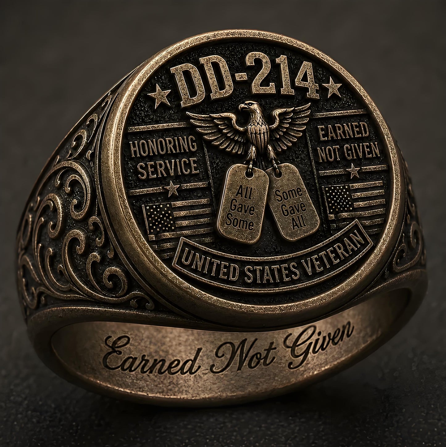 🎖️ DD-214 Veteran Honor Ring — EARNED NOT GIVEN