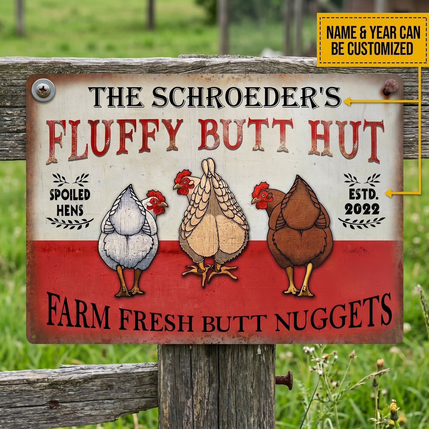 Personalized Metal Chicken Coop Sign-Fluffy Butt Hut