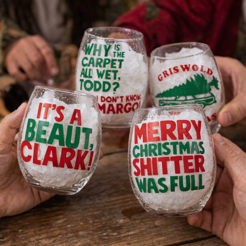 Christmas Vacation Themed Holiday Stemless Wine Glasses