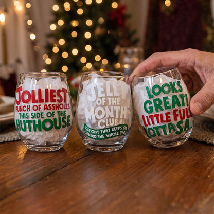 Christmas Vacation Themed Holiday Stemless Wine Glasses