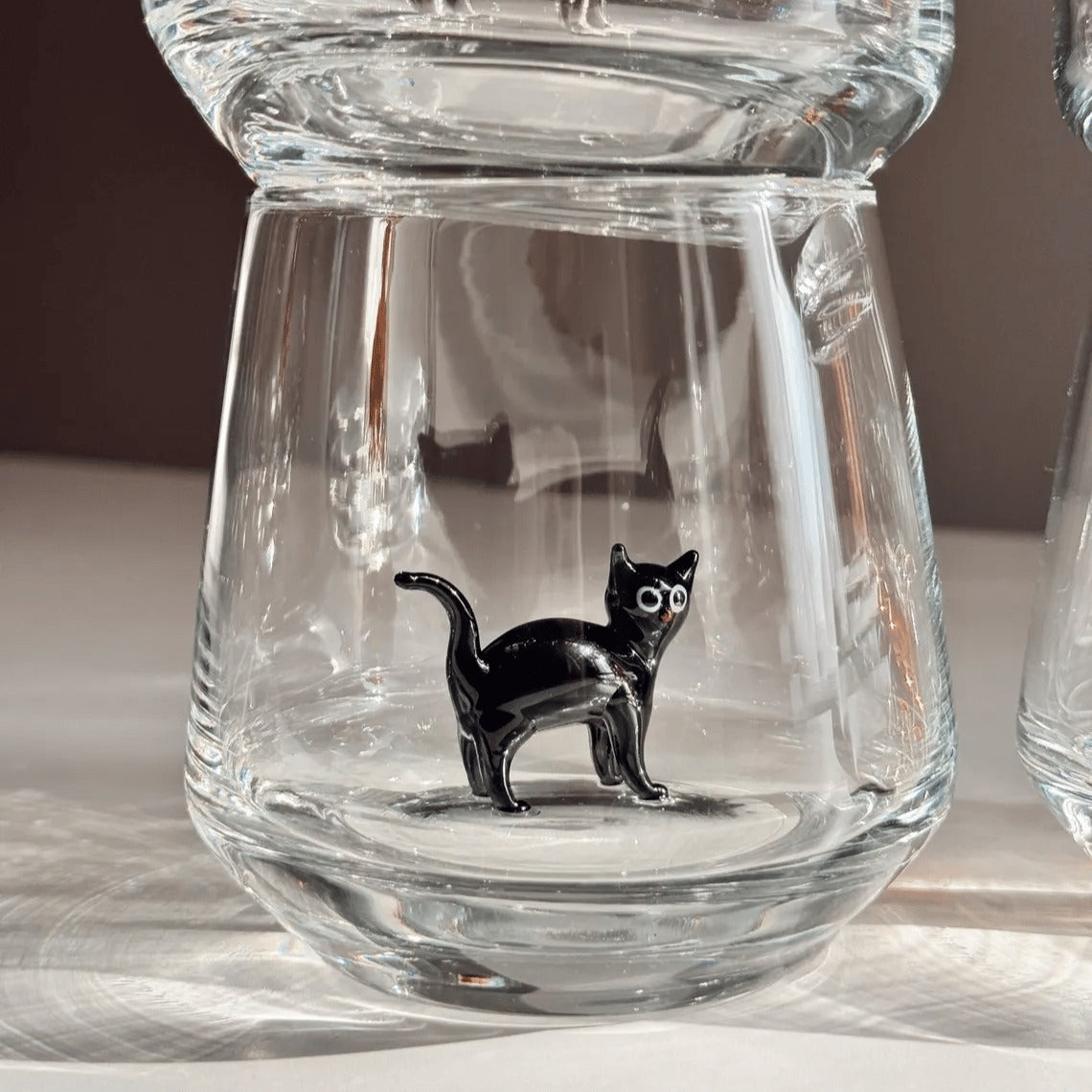 🐱 3D Inner Cat Glass Cup – Handmade Stemless Tumbler