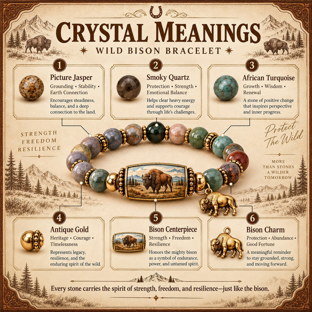 🦬 Wild Bison Guardian Crystal Bracelet