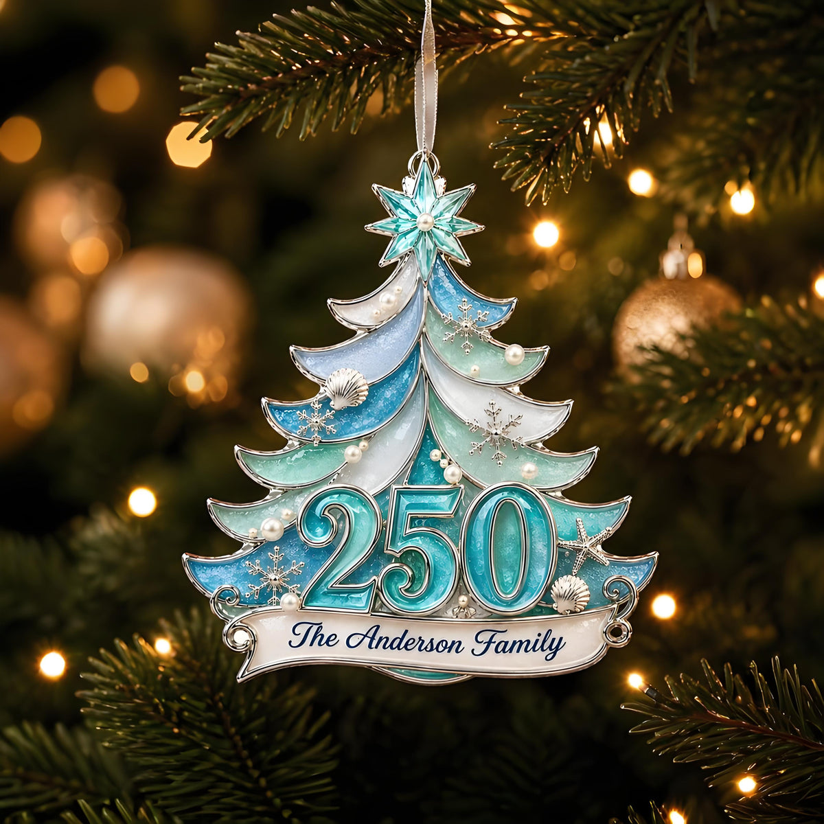 Personalized Sea Glass America 250th Christmas Ornament