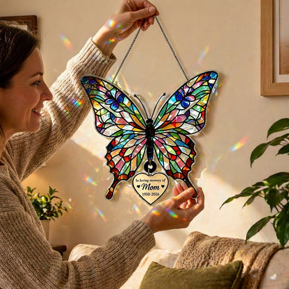🦋 Customizable Holographic Butterfly Suncatcher – Memorial Gift for Mom