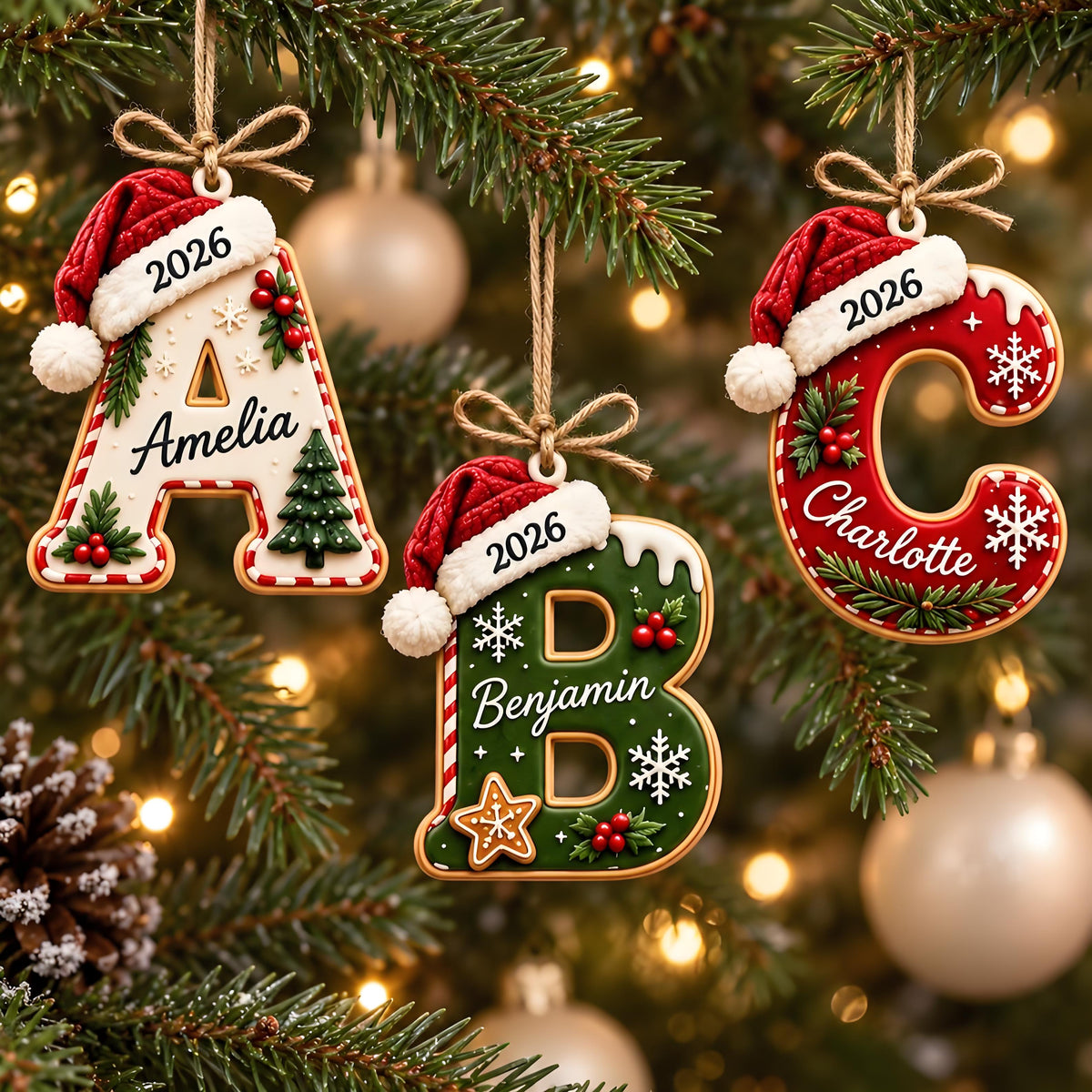 🎄 Personalized Initial Christmas Ornament – Custom Name Keepsake (A-Z) | 2026 Edition ✨🎅
