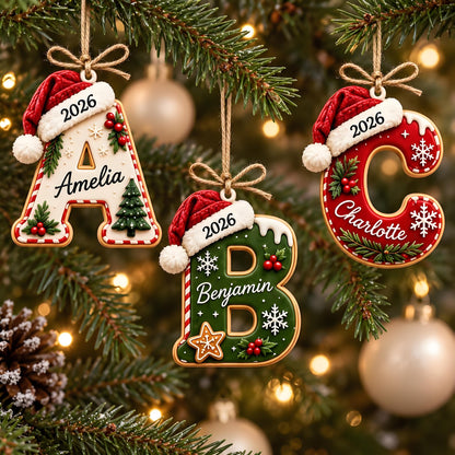 🎄 Personalized Initial Christmas Ornament – Custom Name Keepsake (A-Z) | 2026 Edition ✨🎅