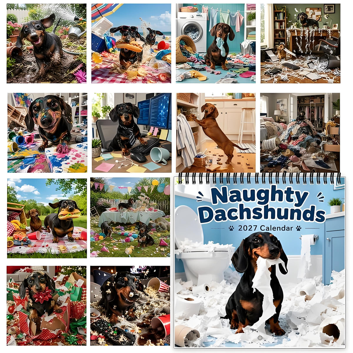Naughty Dachshunds 2027 Wall Calendar