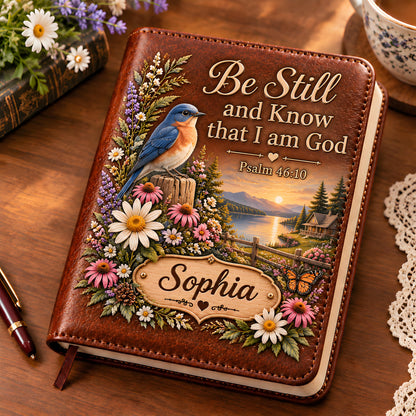 📖 Personalized Leather Scripture Notebook – Custom Name Floral Nature Journal ✝️✨
