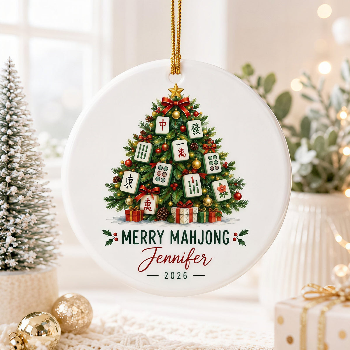 🀄 Personalized "Merry Mahjong" Ceramic Ornament