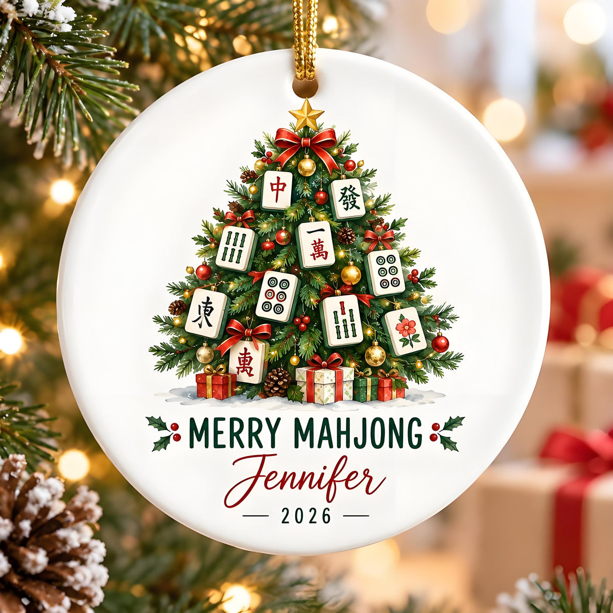 🀄 Personalized "Merry Mahjong" Ceramic Ornament