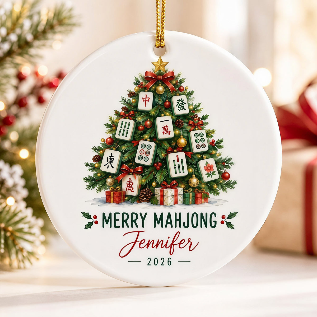 🀄 Personalized "Merry Mahjong" Ceramic Ornament