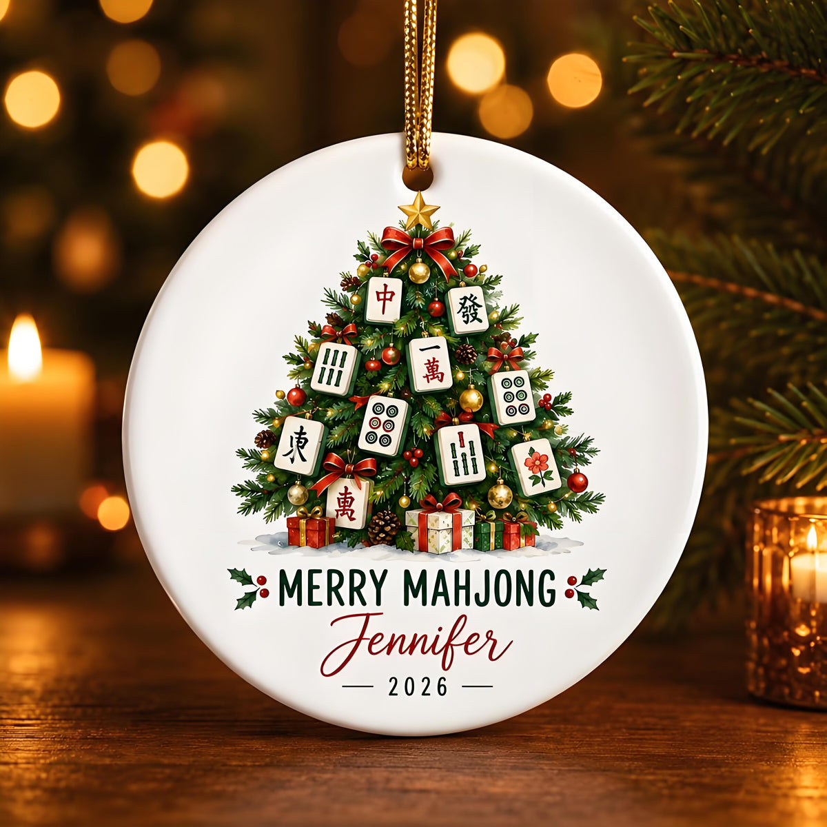 🀄 Personalized "Merry Mahjong" Ceramic Ornament