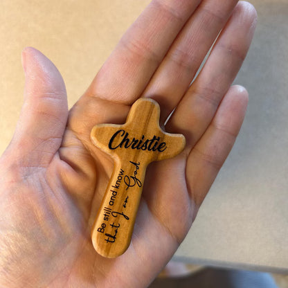 Custom Engraved Wood Cross, Personalized Pocket Cross Christian Gift for Her Him, Religious Birthday Gift, Baptism Baby Christening Present, Wooden Cross Confirmation Gift for Kids