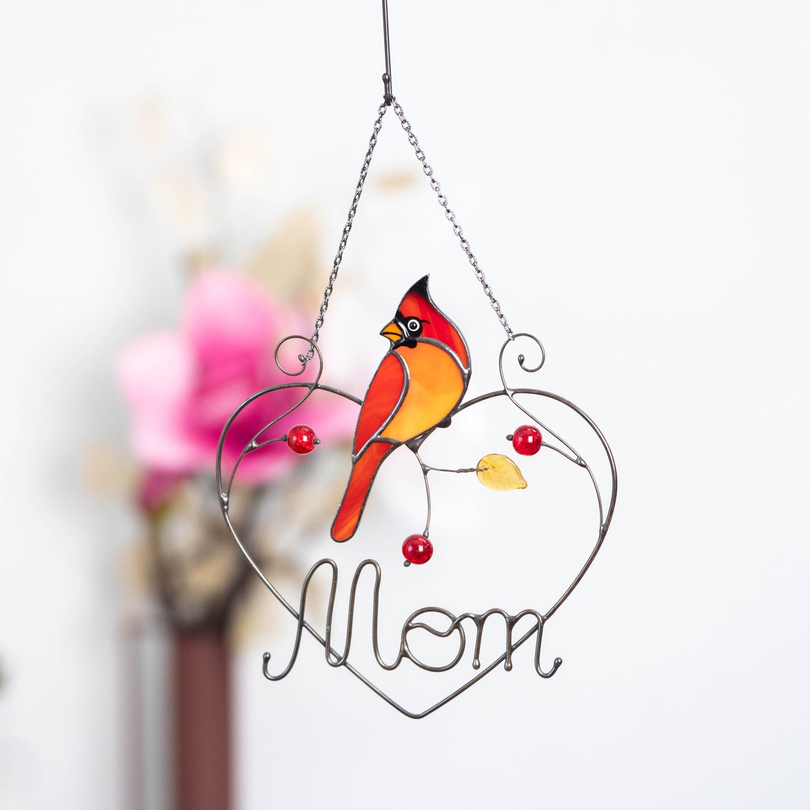 Cardinal Stained Glass Window Hanging