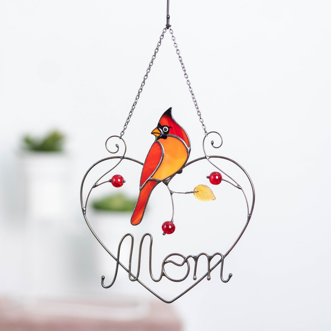 Cardinal Stained Glass Window Hanging