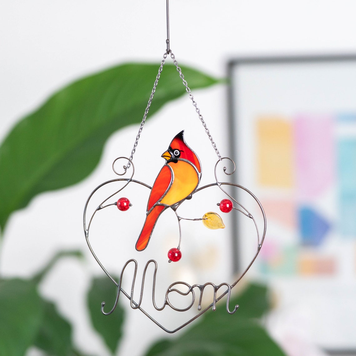 Cardinal Stained Glass Window Hanging