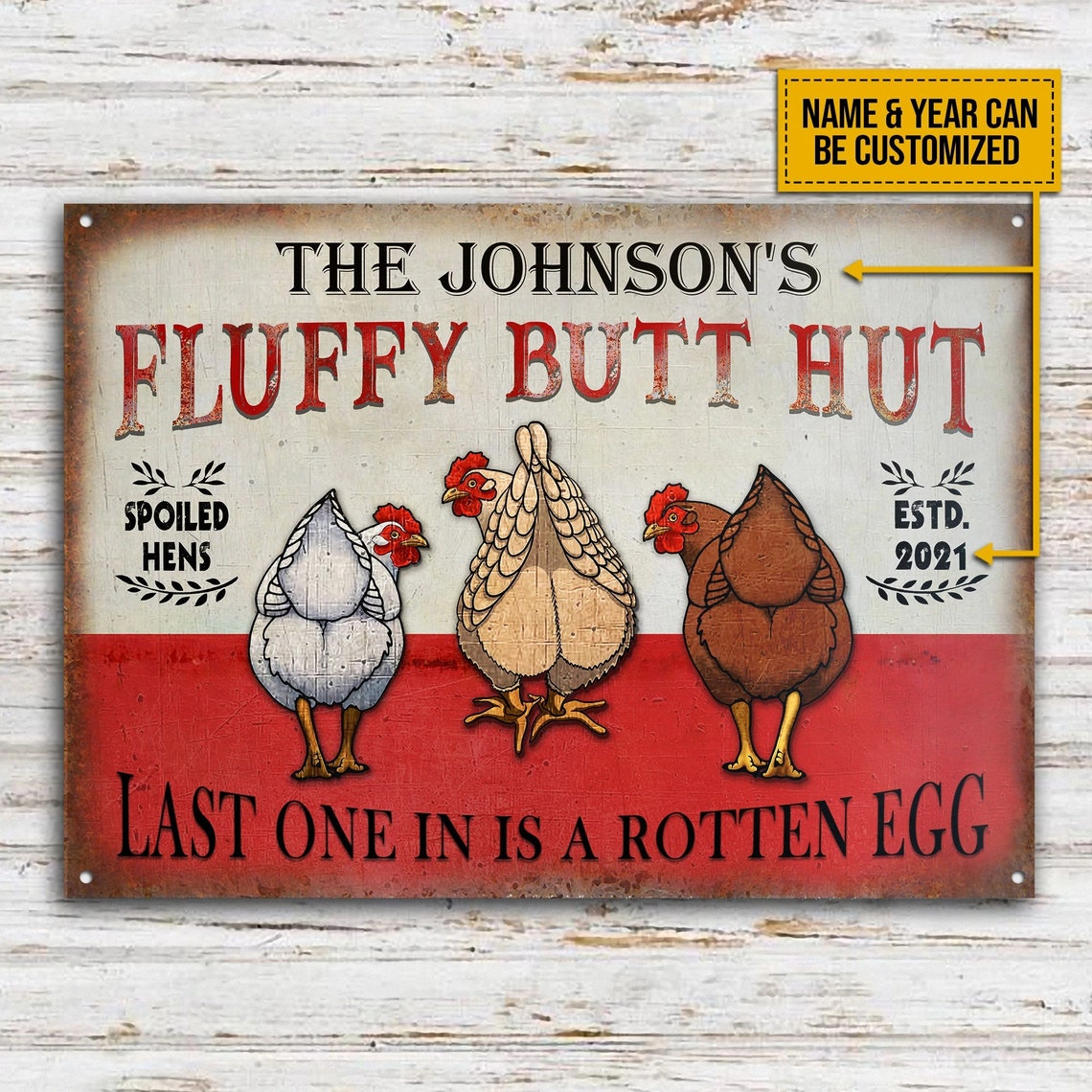 Personalized Metal Chicken Coop Sign-Fluffy Butt Hut
