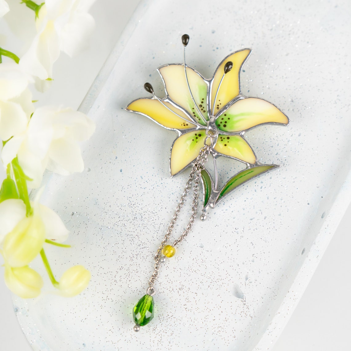 Lily jewelry stained glass brooch