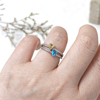 Personalized Two Heart-Shape Birthstone Double Band Ring