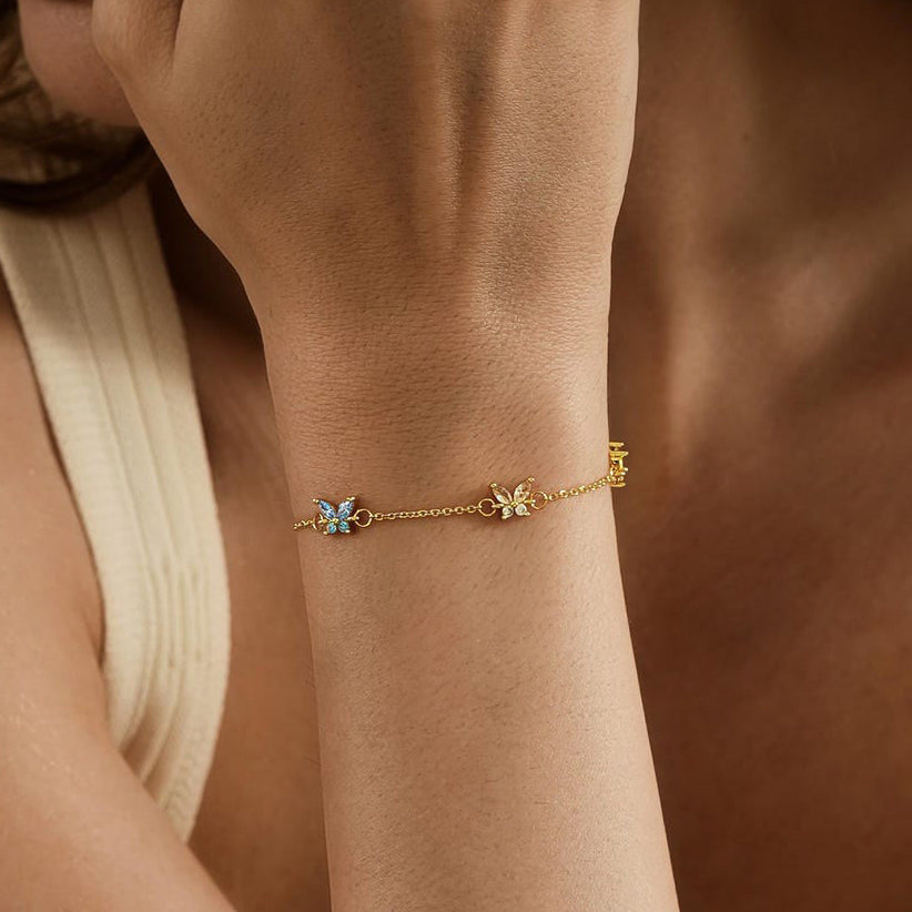 Custom Butterfly Birthstone Bracelet, Multi-Birthstone Bracelet