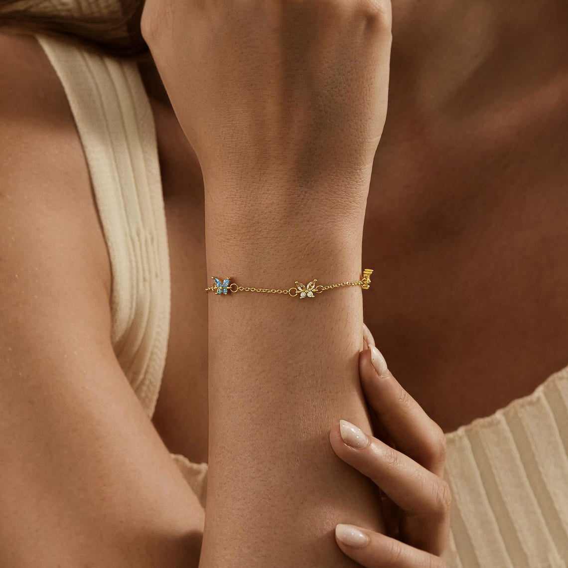 Custom Butterfly Birthstone Bracelet, Multi-Birthstone Bracelet