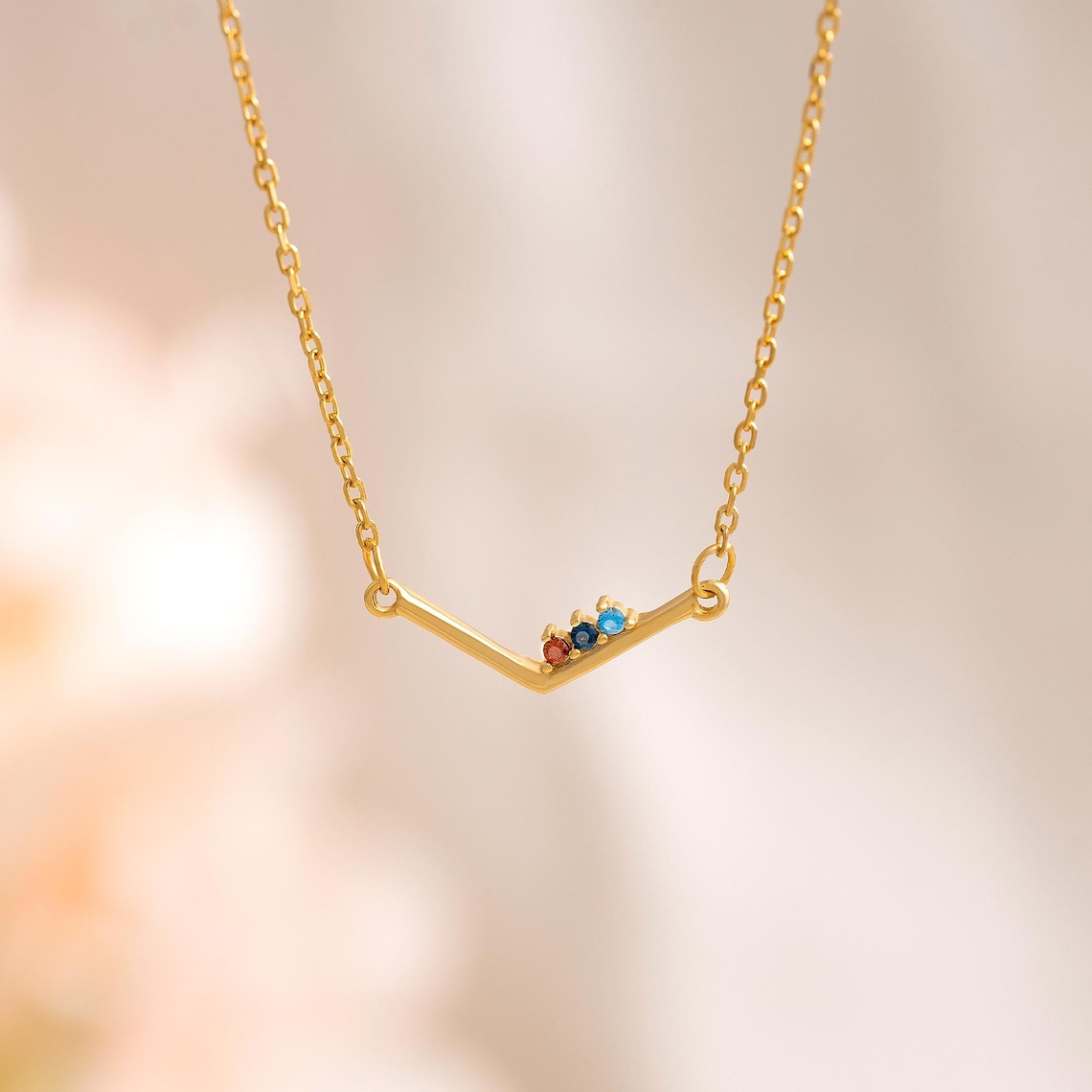 Personalized Birthstones Chevron Necklace