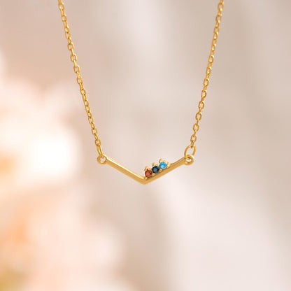 Personalized Birthstones Chevron Necklace