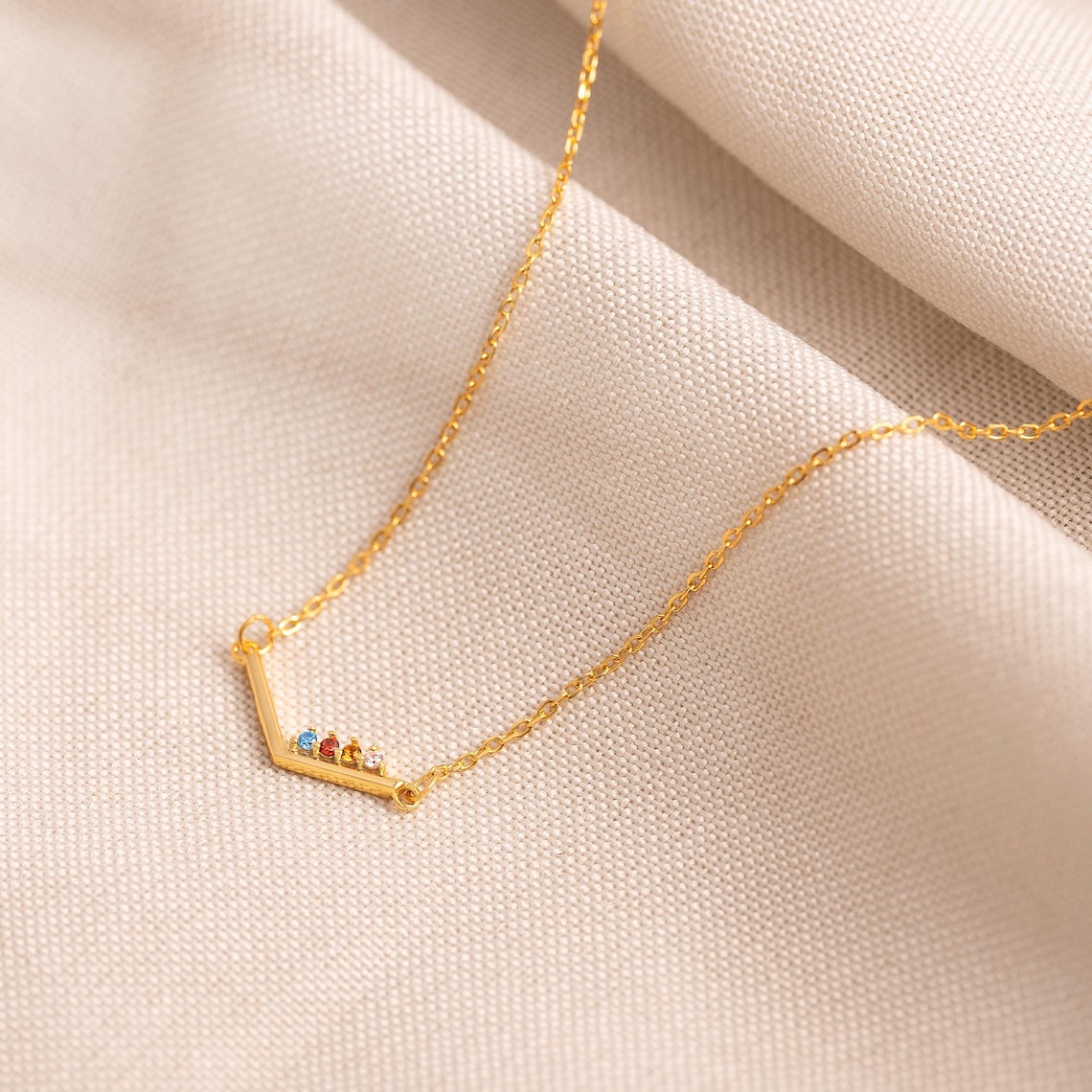 Personalized Birthstones Chevron Necklace