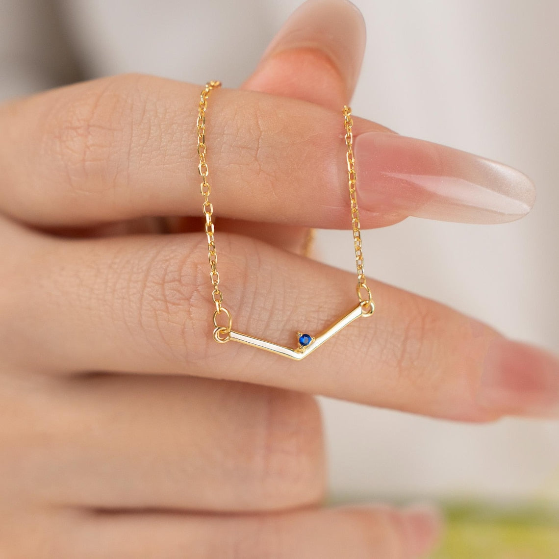 Personalized Birthstones Chevron Necklace