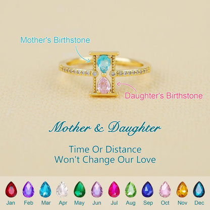 Personalized Mother&Daughter Hourglass Birthstone Ring
