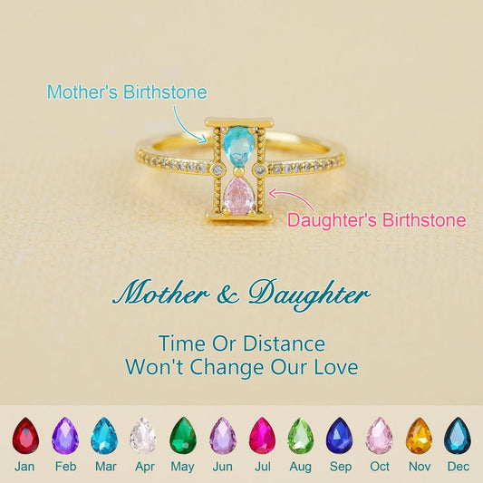 Personalized Mother&Daughter Hourglass Birthstone Ring