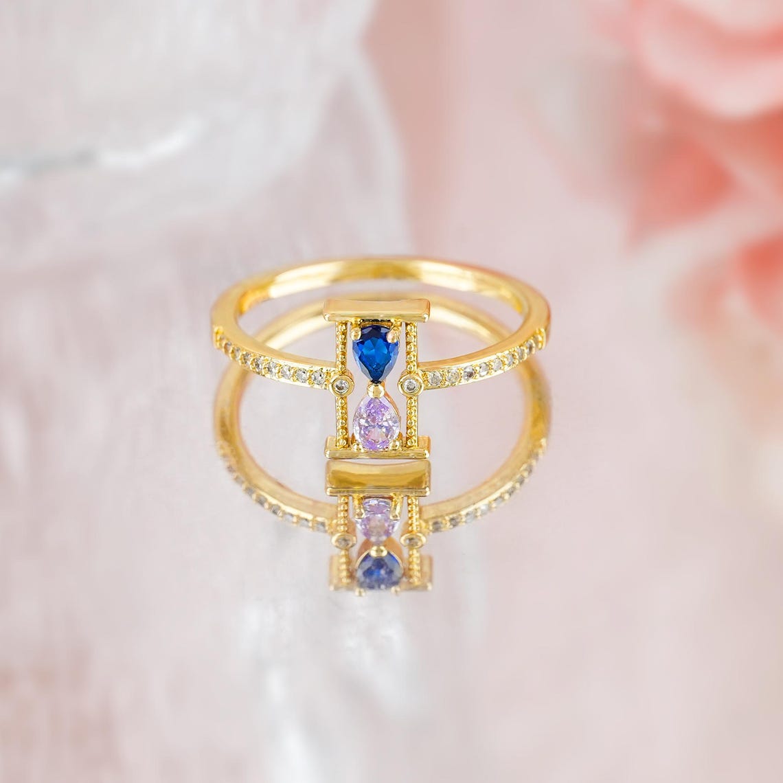 Personalized Mother&Daughter Hourglass Birthstone Ring