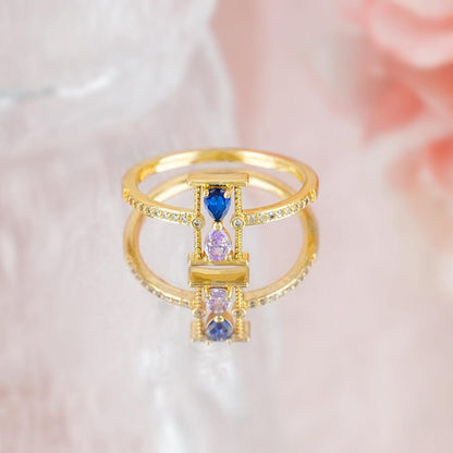 Personalized Mother&Daughter Hourglass Birthstone Ring