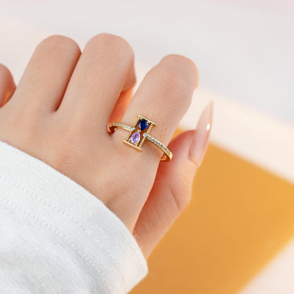 Personalized Mother&Daughter Hourglass Birthstone Ring