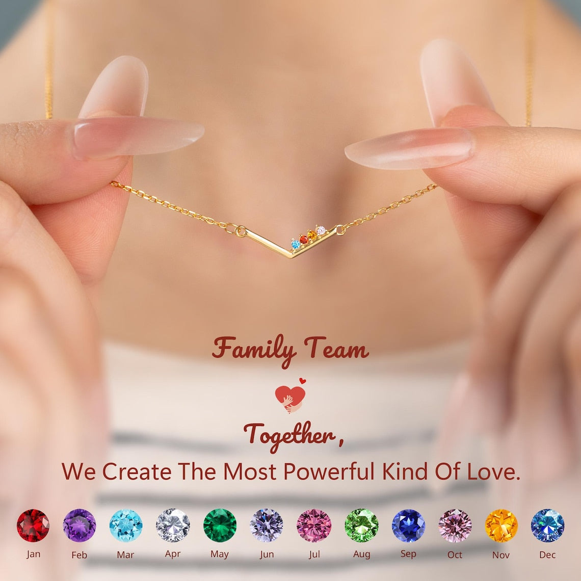 Personalized Birthstones Chevron Necklace