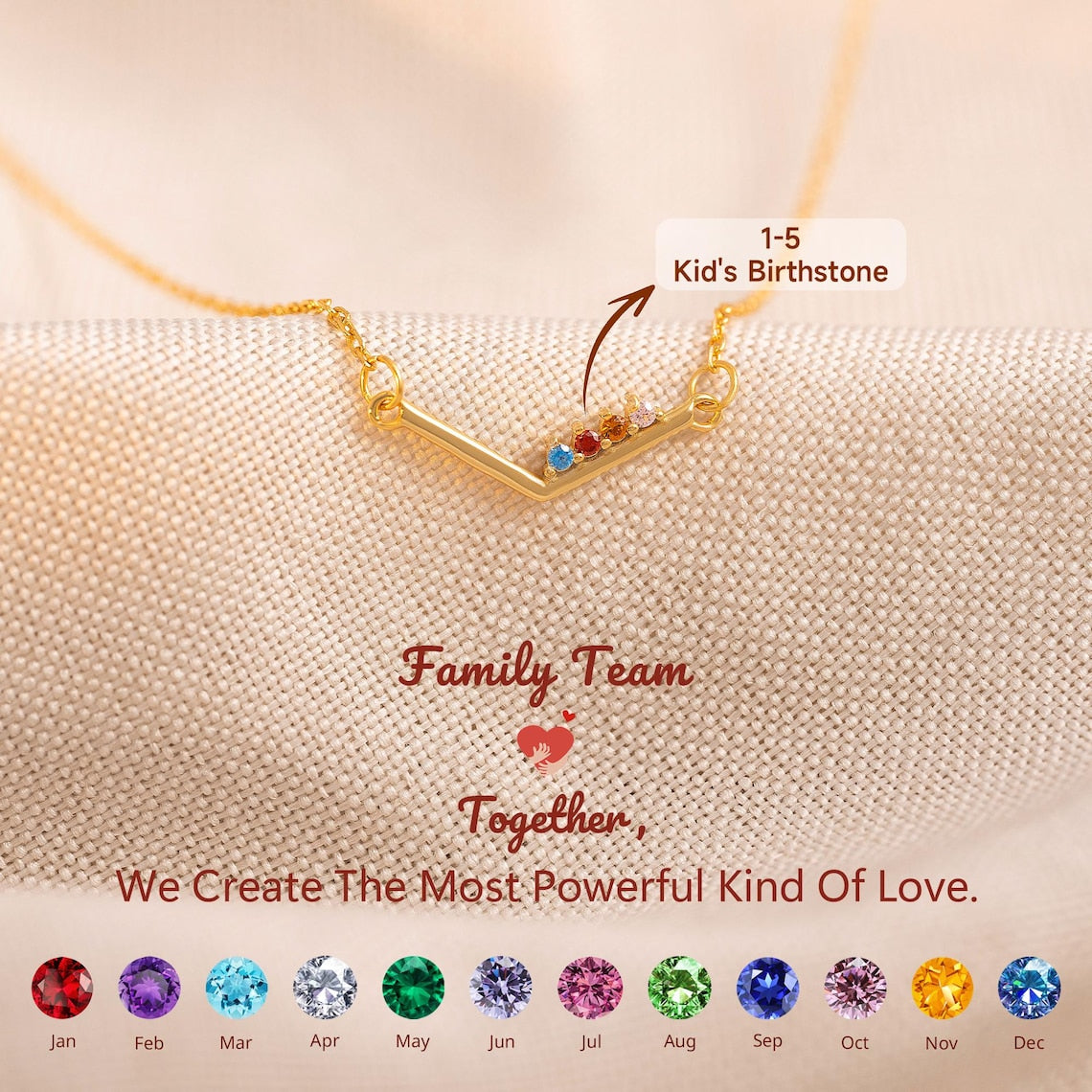 Personalized Birthstones Chevron Necklace
