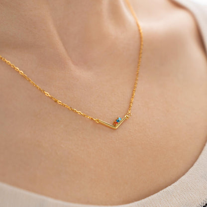Personalized Birthstones Chevron Necklace