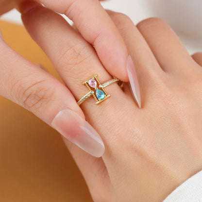 Personalized Mother&Daughter Hourglass Birthstone Ring